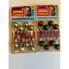 Vintage Lady Ellen Jumbo Ponies Hair Ties 2 Packs Silver Brown Bauble 70s NOS