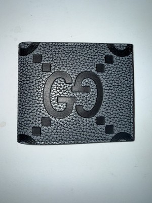 NEW Authentic Gucci Men's Jumbo GG Leather Bifold Wallet Black & Grey