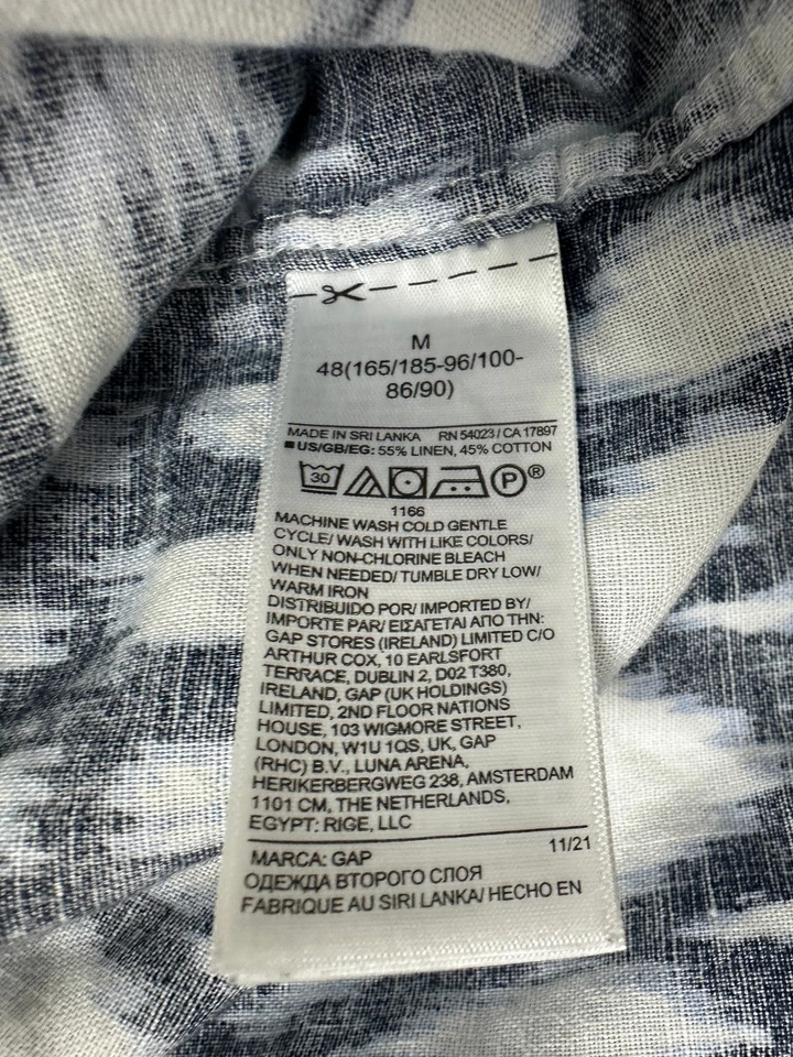 Gap Camp Shirt Men Medium Geometric Abstract Button Up Linen Blend Blue Outdoors - Image 4 of 4