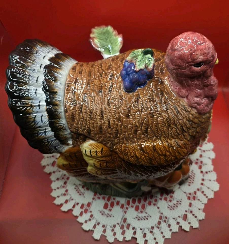 Sopa de pavo multicolor de cerámica vintage con cucharón para Acción de Gracias Foto 2 de 4