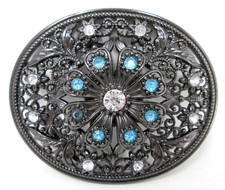 Womens Belt Buckle Open Filigree Rhinestones Bling Boho Cowgirl Large Statement