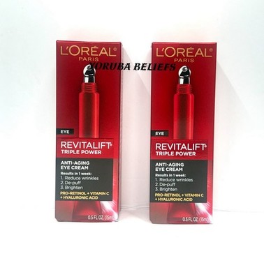 L'Oreal Eye Revitalift Triple Power Anti-Aging Cream 0.5oz Lot of 2