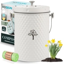 Countertop Compost Bin Kitchen,Odorless Indoor Compost Bin with Lid and Compo...