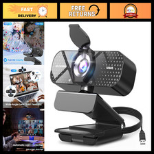 1080P HD Webcam with Noise-Canceling Mic, Auto Light Correction, Privacy Cover,