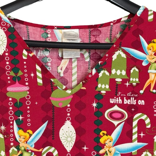 Disney Women’s Tinkerbell Scrub Top V-neck with Pockets Sz 3X Black Christmas - Picture 2 of 8