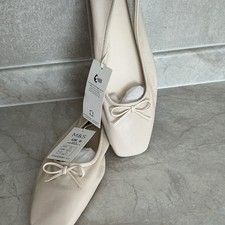Marks & Spencer Women’s Beige Leather Ballet Flats Bow Slip On UK 8 EU 42