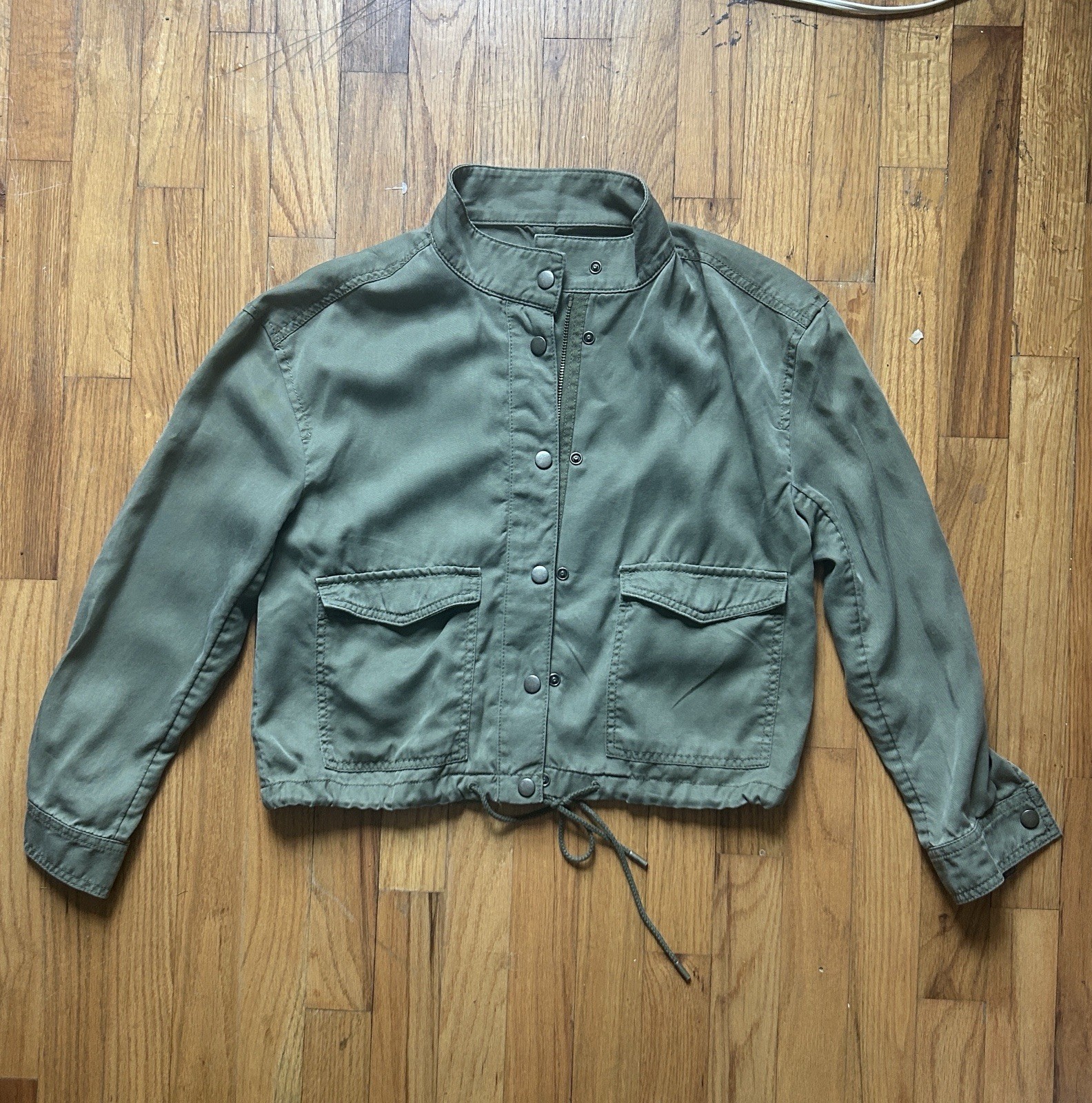 LOFT Women's Olive Button Drawstring Jacket Colla… - image 3