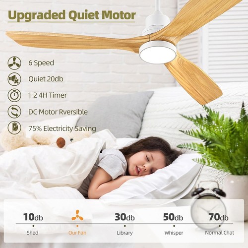 60 Inch Indoor/Outdoor Ceiling Fan with Lights, Solid Wood with Light & Remote - Picture 2 of 7