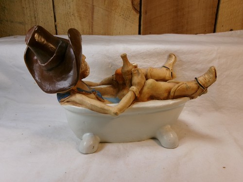 Vintage 1985 Shade Tree Creations ~ Cowboy in Bathtub Western Statue ~ Repaired - Picture 4 of 10