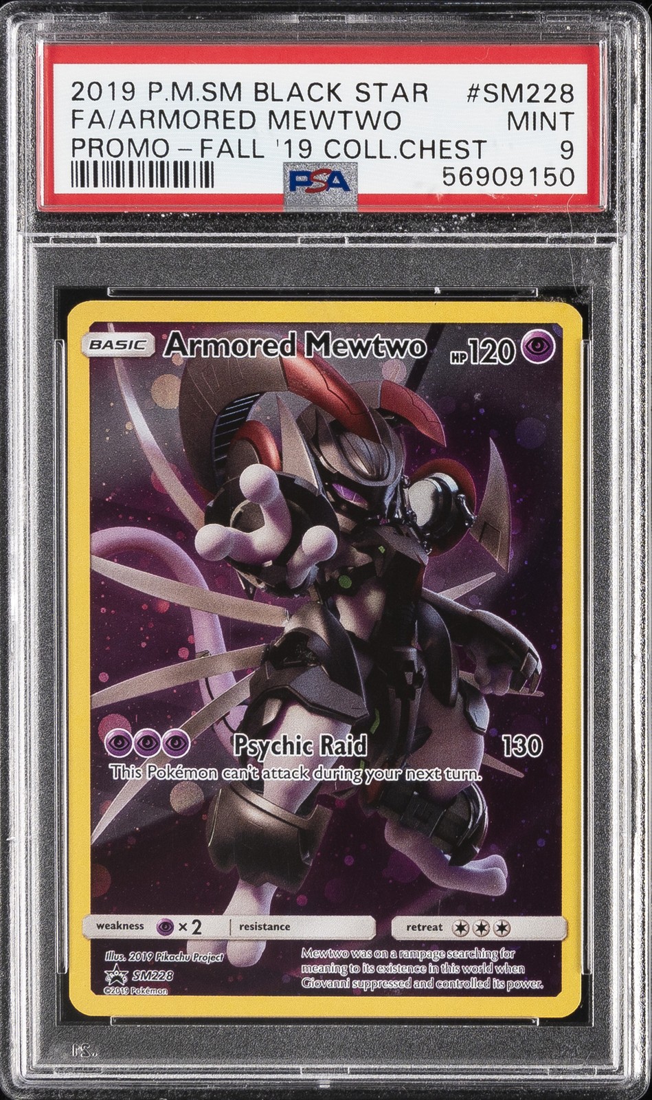 2019 POKEMON SM BLACK STAR PROMO #SM228 FULL ART/ARMORED MEWTWO PSA 9