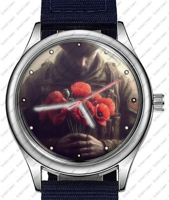 Soldat hält Mohnblumen einzigartige Kunst stilvolle seltene Qualität Armbanduhr