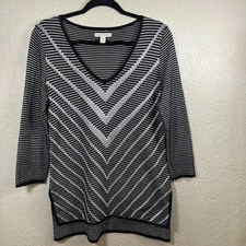 Dana Buchman S Geometric Black Silver Knit Sweater Top Whimsigoth Goth Grunge