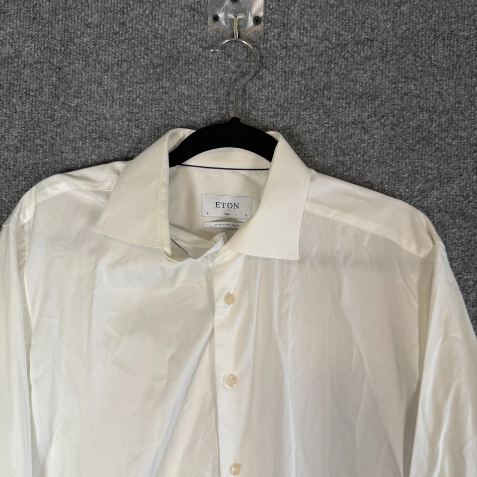 Eton Dress Shirt Mens 41/16 White Long Sleeve Button Up Slim Fit Extra Long Slv - Image 3 of 4
