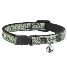 Cat Collar Breakaway with Bell 100 Dollar Bill C/U/Triple Benjamin NARROW Fits 8