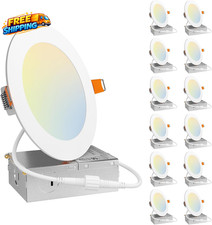 12 Pack 5 Inch 5CCT Ultra Thin LED Recessed Can/Ceiling Light with Junction Box