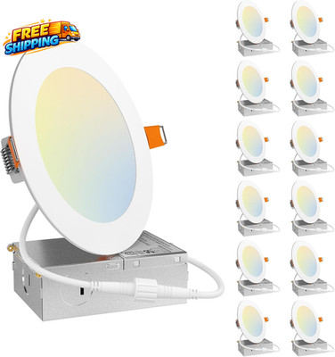 12 Pack 5 Inch 5CCT Ultra Thin LED Recessed Can/Ceiling Light with Junction Box