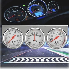 2'' 52mm Mechanical Chrome Triple Gauge Set Water Temp Oil Pressure Volt Meter