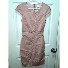REISS Blush Pink Cap Sleeve V Neck Sheath Dress US 2 UK 6 barbie chic preppy