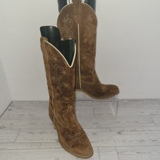Vintage 70's Women's Wolverine Boho Flower Design Suede Leather Cowboy Boots 7