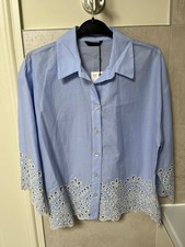 Zara pale blue cotton shirt size M with cut out embroidery design BNWT