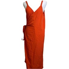 Everlane Goweave Wrap Dress Sz 14 Orange Sleeveless Tie Waist Party Minimalist