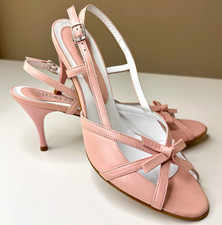 Madeline Pink Leather Slingback Bow Heels Made in Italy EU 39