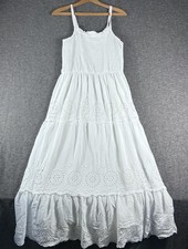 Women’s Long Prairie Cottagecore Boho Beach Eyelet Tiered Lined Coquette Smocked