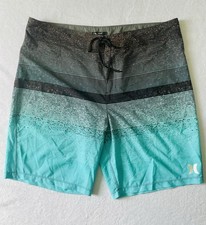 Hurley Phantom Men Board Shorts Swim Trunks 38 Blue Gray Ombre Tie Pocket Beach
