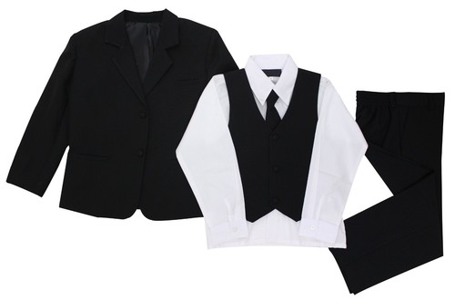 Boys Formal Black Suit 5 Pieces Set Toddler Size 2T to 14 - Picture 7 of 8