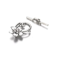 Alloy Silver Charm Toggle Clasp Flower Size 20x30mm 10 Clasps Per Bag