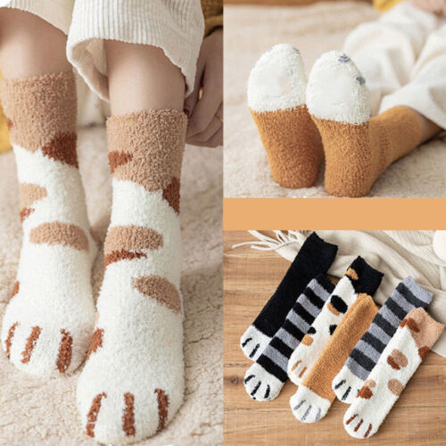 Sleeping Socks Foot Socks Short Socks Lounge Slipper Socks Thick Fluffy Cat Cute - Picture 1 of 23