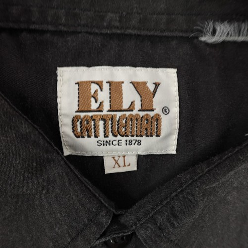 Ely Cattleman Shirt Mens XL Black Western Pearl Snap Embroidered Motorcycles - Picture 8 of 9