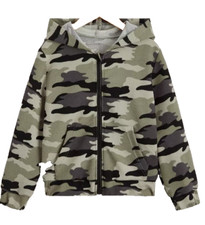 Boys Camo Print Zipper Hooded Jacket New