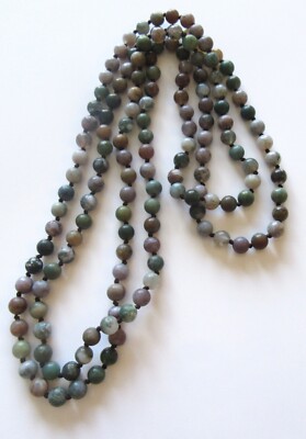 Fashion Necklace--Natural Stones round beads -green purple gray white -62''