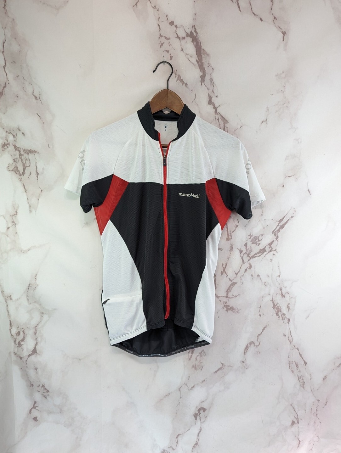 Montbell Cycling Jersey Women Medium Black White Red Bike Pocket Zip