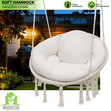 White Hanging Cotton Rope Outdoor Macrame Hammock Swing Chair Home Cushion Seat