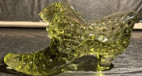 Vintage Fenton Green Hobnail Victorian Shoe Trinket Holder Dish/ Collectible