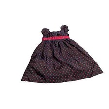 Chaps Girls Size 5/6 Navy Pink Polka Dot Square Neck Puff Sleeve Midi Dress Bow
