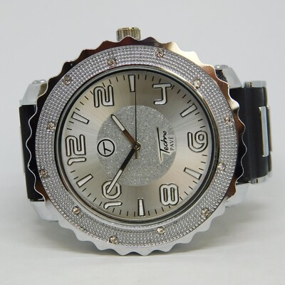 Techno Pave Two Tone Quartz Analog Men's Fashion Watch New Battery