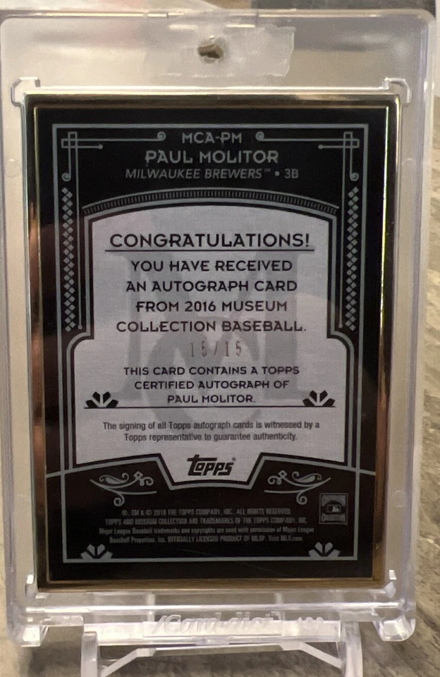2016 Topps Museum - Gold Framed Auto #MCA-PM Paul Molitor 15/15 - Image 2 of 4