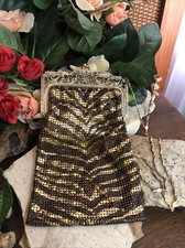 13. Vintage Art Deco WHITING  DAVIS Co Brass tone Mesh Handbag Purse 9 x 4 1/2"