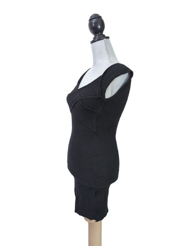 Bebe Bandage Mini Dress Womens XS Black Cap Sleeve V Neck Club Date Night Out - Picture 3 of 9