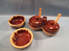 BROWN DRIP LOT Small Relish Bowl & Individual Serving dishes 2 USA