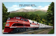 Pikes Peak CO Colorado Rocky Mountain Rocket Rock Island Railroad Postcard c1940