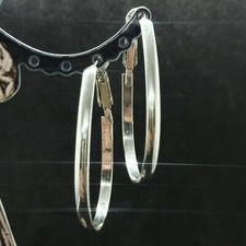 Vintage Long Earrings Oval Hoop Large Silver Statement Runway Lightweight Drop