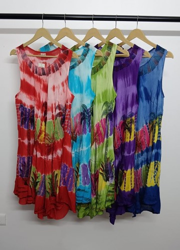 Lässiges ärmelloses Damen-Midikleid Batik Palmen bedruckt Großhandel Mix Posten - Bild 3 von 14