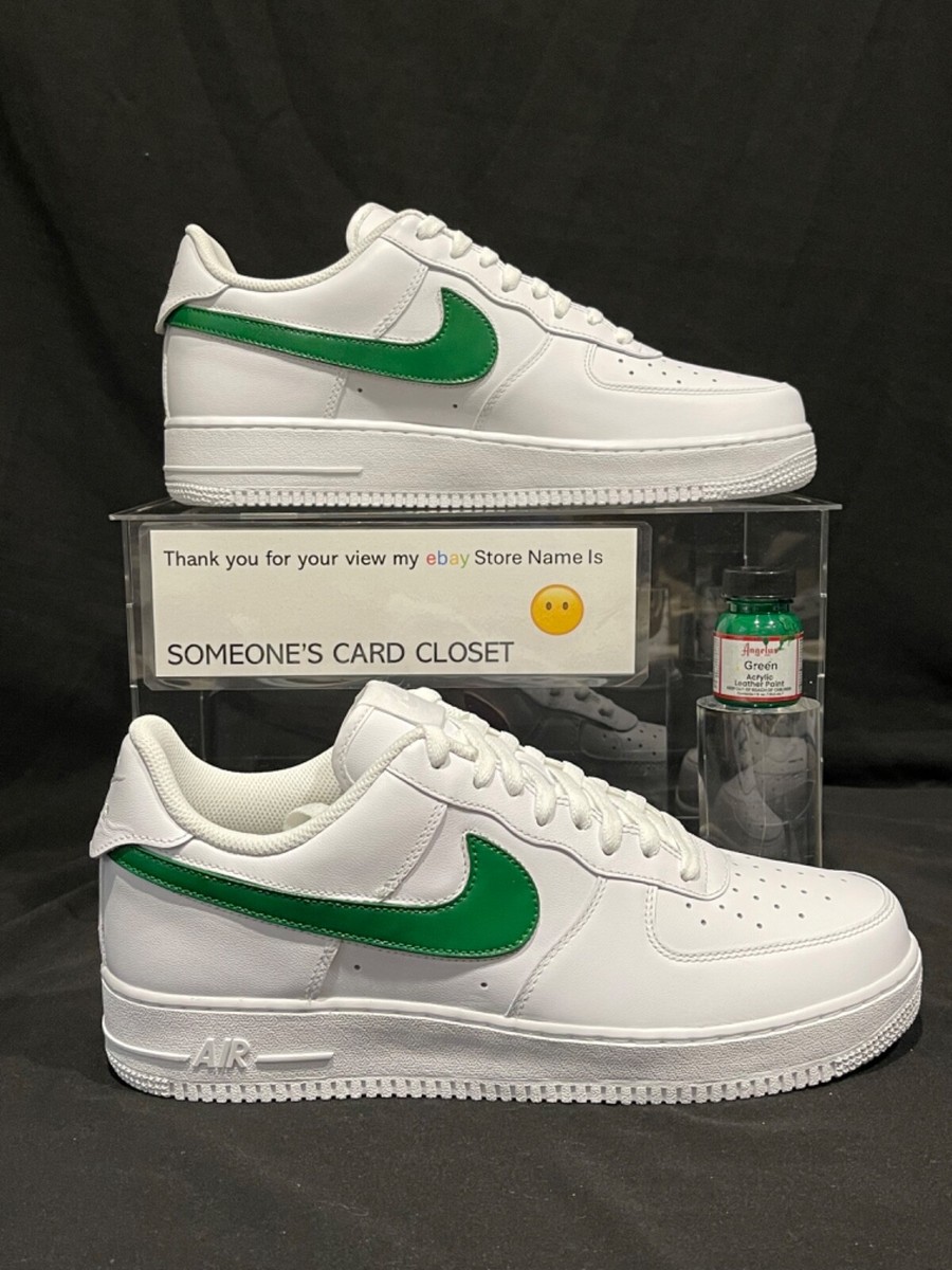 Nike Air Force Low White (Green Custom Painted Swoosh) SC-#34W