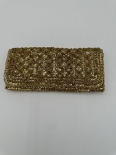 Vintage Gold Beaded/Sequins Clutch Evening Purse Handbag Hand Made in Hong Kong