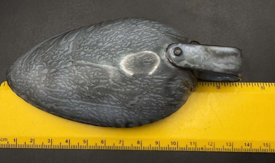 GRANITEWARE Gray Enamel SPOON SHAPED SCOOP w loop Handle Antique Vintage