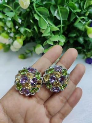 925 Sterling Silver Amethyst Citrine Peridot Stud Earring Jewelry For Wedding